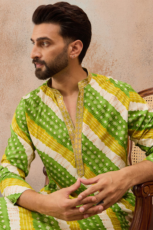 Ethnic Bay Mens Multi Viscose Rayon Leheriya Printed Kurta MKU2763