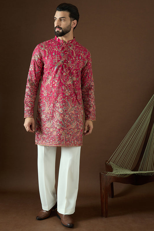 Pink Georgette Solid Embroidered Straight Kurta MKU1862