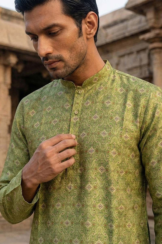 Green Silk Blend Printed Straight Kurta MKU1910