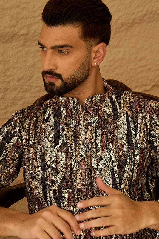 Black Viscose Rayon Abstract Printed Straight Kurta with Trouser MKSET1610