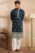 Navy Blue Polyester Solid Embroidered Straight Kurta With Trouser MKSET1810