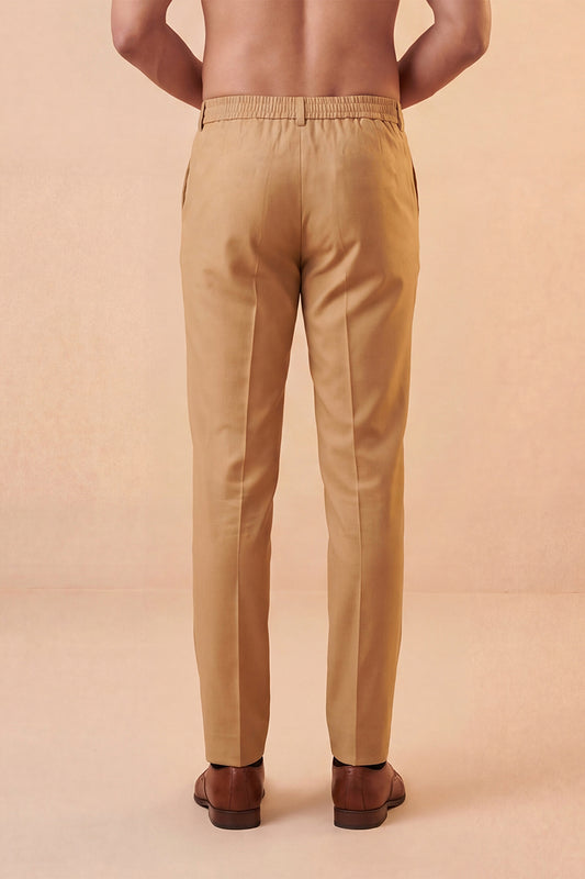 Ethnic Bay Men Tan Modal Relaxed Straight Fit Pleated Trousers MBOT1008