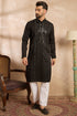 Black Silk Blend Geometric Embroidered Straight Kurta With Trouser MKSET1689