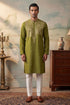 Ethnic Bay Mens Green Silk Blend Solid Emboidered Straight Kurta With Trouser MKSET2373