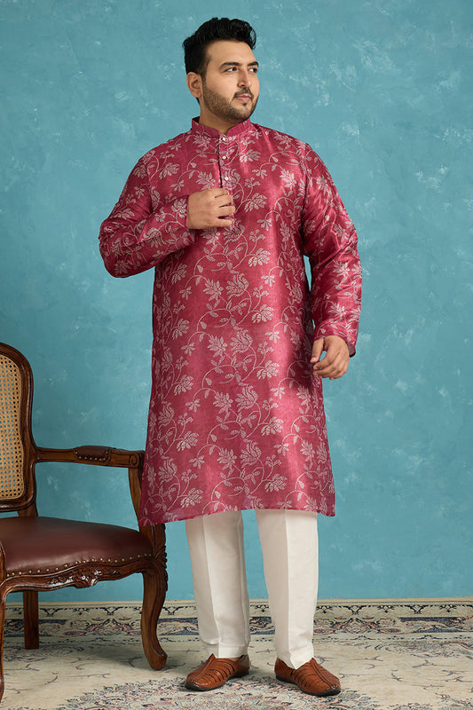 Ethnic Bay Mens Maroon Silk Blend Floral Printed Kurta MKU1975