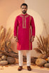 Ethnic Bay Mens Pink Silk Blend Solid Emboidered Straight Kurta MKU2315