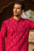 Ethnic Bay Mens Pink Silk Blend Solid Embroidered Kurta With Trousers MKSET2076