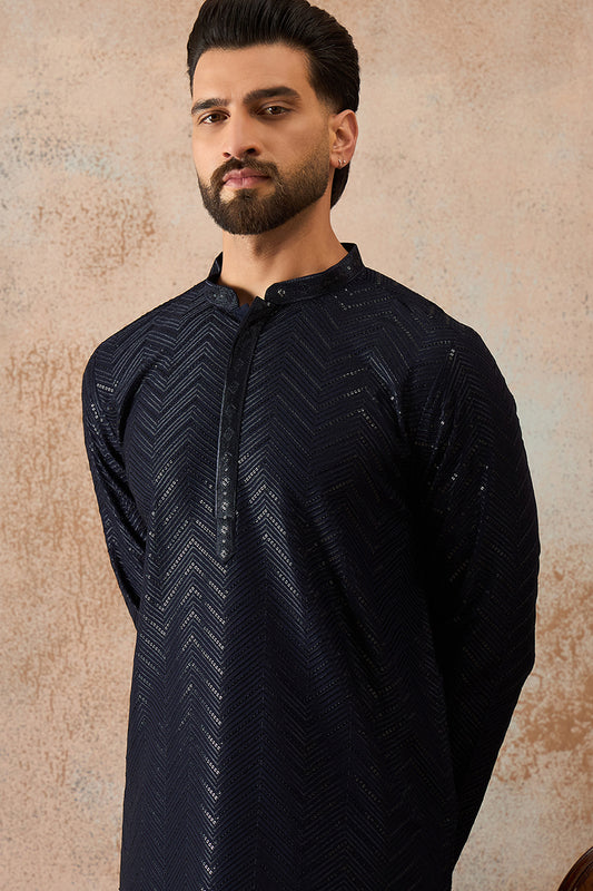 Ethnic Bay Blue  Rayon  Embroidered Straight Kurta With Trousers MKSET2189