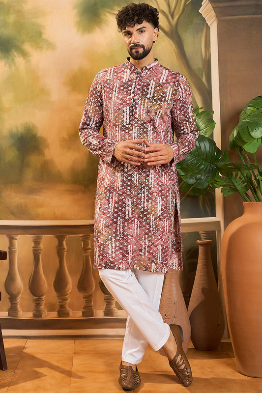 Brown Viscose Rayon Embroidered Straight Kurta MKU1476