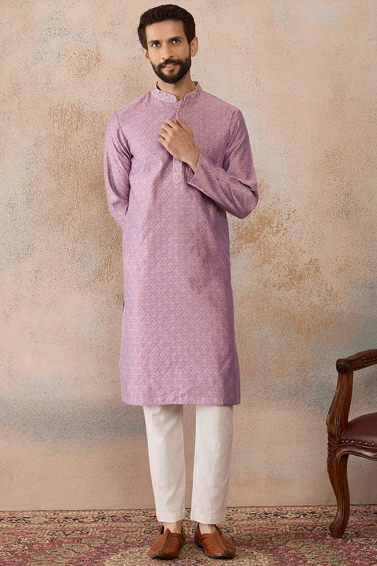 Ethnic Bay Mens Lavender Jacquard Solid Embroidered Kurta MKU2466