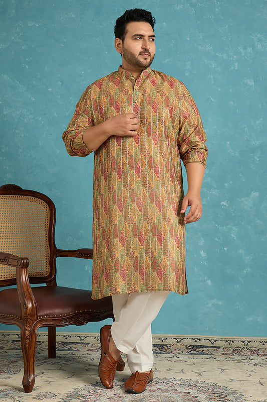 Ethnic Bay Mens Green Silk Blend Floral Printed Kurta MKU1953