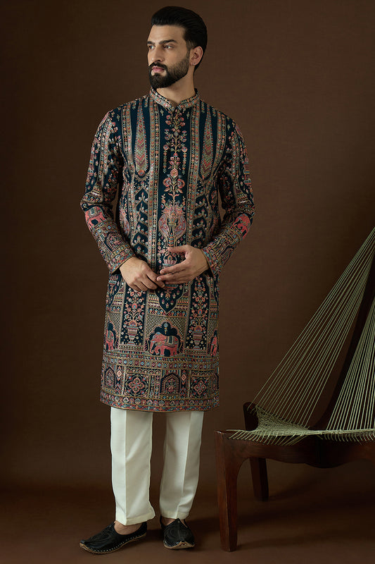 Teal Georgette Solid Embroidered Straight Kurta MKU1568