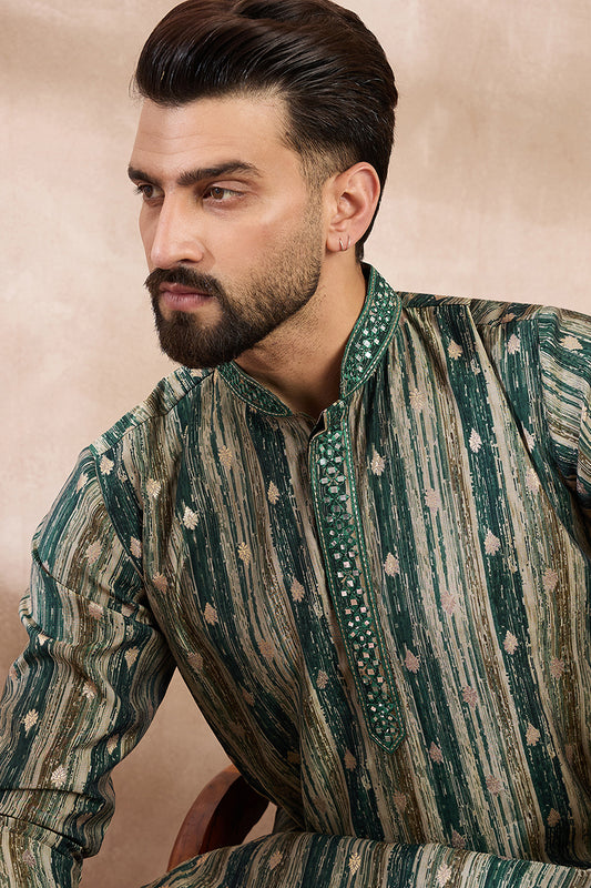 Green Silk Blend Abstract Printed Straight Kurta MKU2007