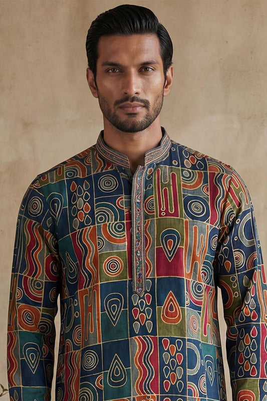 Ethnic Bay Viscose Rayon Multi Abstract Printed Calf Length Straight Kurta With Trousers MKSET1984