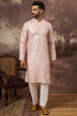 Pink Silk Blend Solid Embroidered Straight Kurta With Pant Set MKSET1362