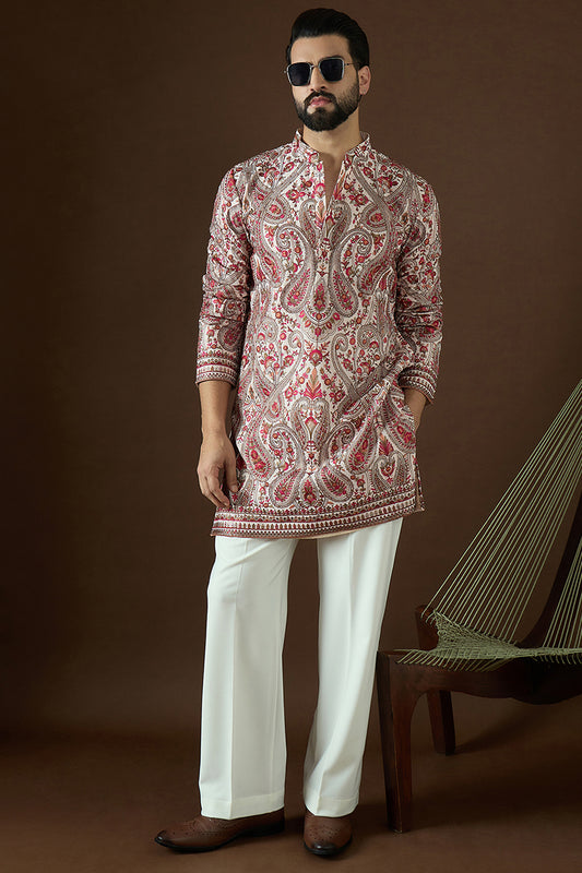 Off White Georgette Solid Embroidered Straight Kurta Set MKSET1866