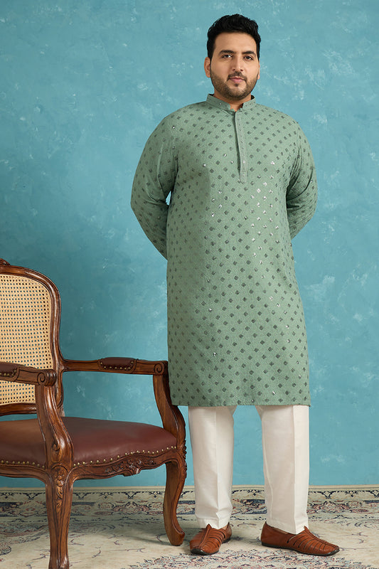Ethnic Bay Mens Green Viscose Rayon Solid Chikankari Embroidered Kurta MKU1050
