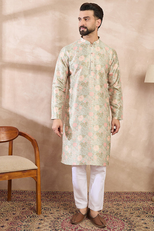 Green Silk Blend Floral Printed Straight Kurta With Trouser MKSET1968