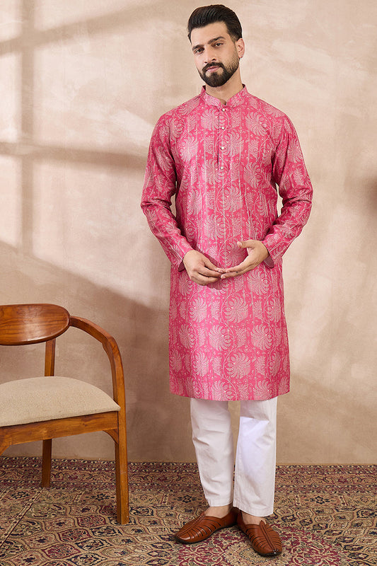 Pink Silk Blend Floral Printed Straight Kurta With Trouser MKSET1972