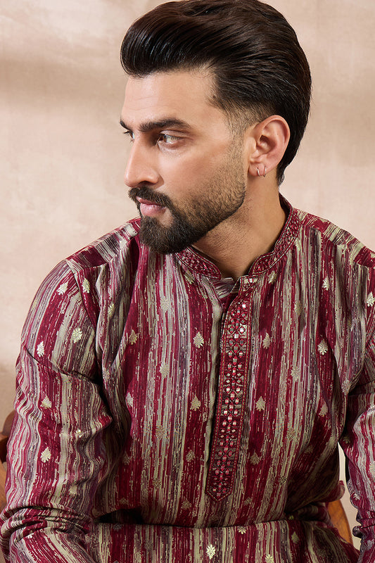 Maroon Silk Blend Abstract Printed Straight Kurta With Trouser MKSET2006