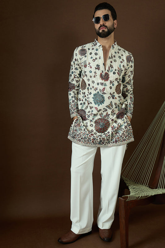 White Georgette Solid Embroidered Straight Kurta MKU1865