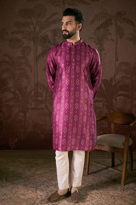 Purple Silk Blend Floral Printed Straight Kurta MKU1930