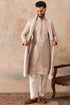 Ethnic Bay Mens Beige Silk Blend Solid Embroidered Kurta With Dupatta MKUD1042