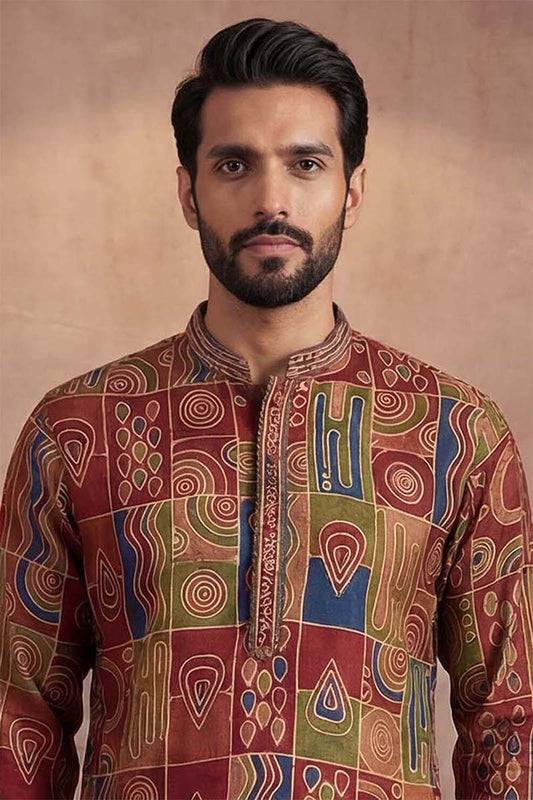 Ethnic Bay Viscose Rayon Multi Abstract Printed Calf Length Straight Kurta With Trousers MKSET1983