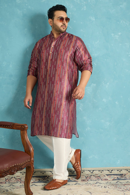 Ethnic Bay Mens Purple Silk Blend Striped Printed Kurta MKU1905