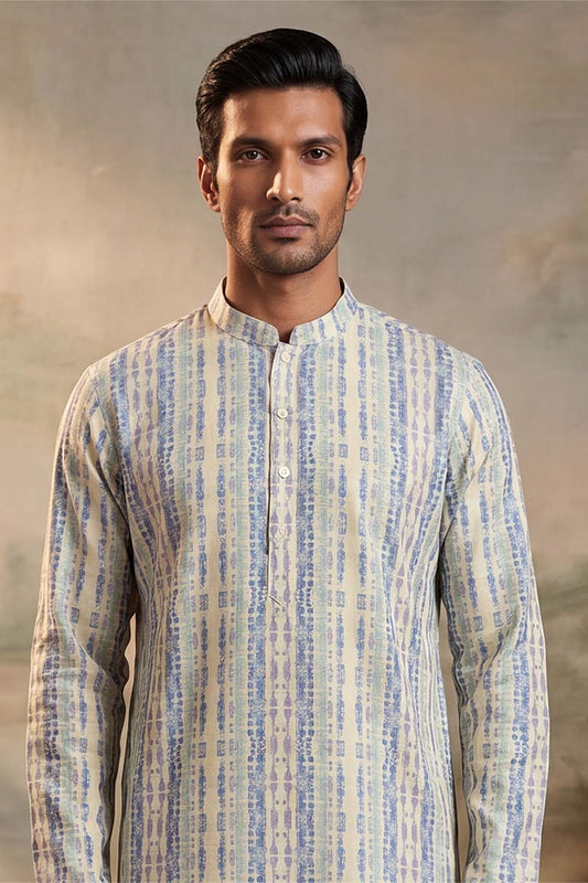 Ethnic Bay Mens Multi Silk Blend Abstract Printed Kurta With Trousers MKSET2252