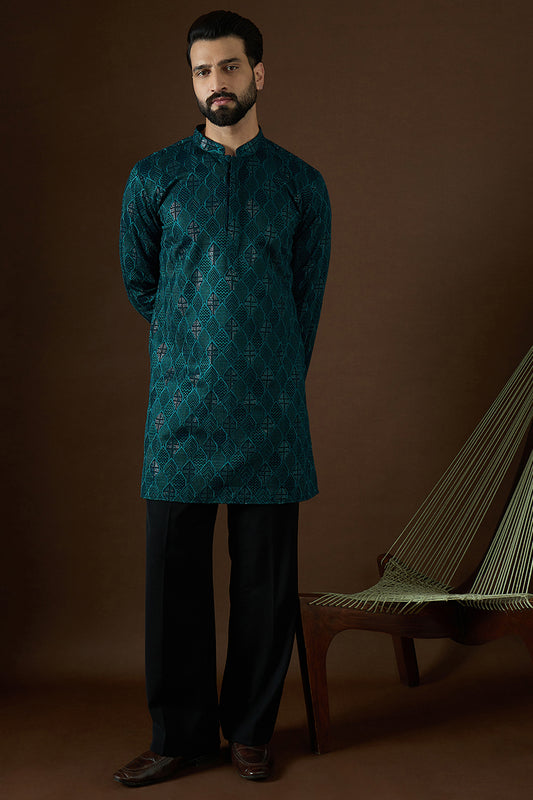 Teal Georgette  Solid Embroidered Straight Kurta Sets MKSET1577