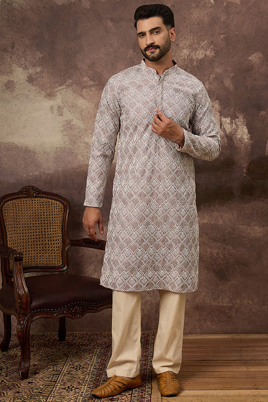 Mauve Viscose Rayon Solid Embroidered Straight Kurta with Trouser MKSET1389