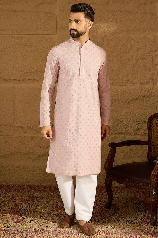 Purple Viscose Rayon Solid Embroidered Straight Kurta With Pant Set MKSET1061