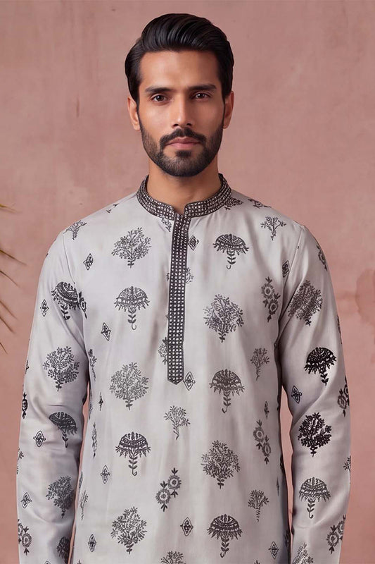Ethnic Bay Mens Silk Blend Embroidered Solid Blue Kurta MKU1805