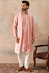 Ethnic Bay Mens Peach Silk Blend Solid Embroidered Kurta Trouser With Dupatta MKPD1041
