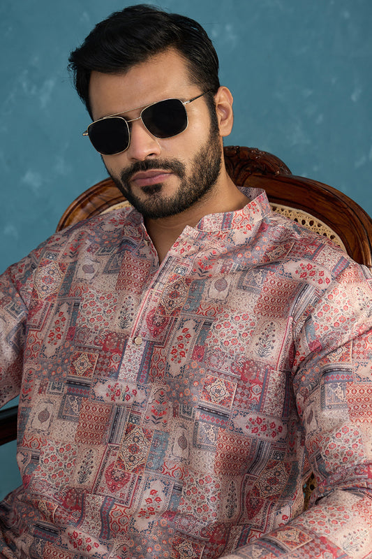 Ethnic Bay Multi Silk Blend Printed Straight Kurta With Trousers MKSET1939