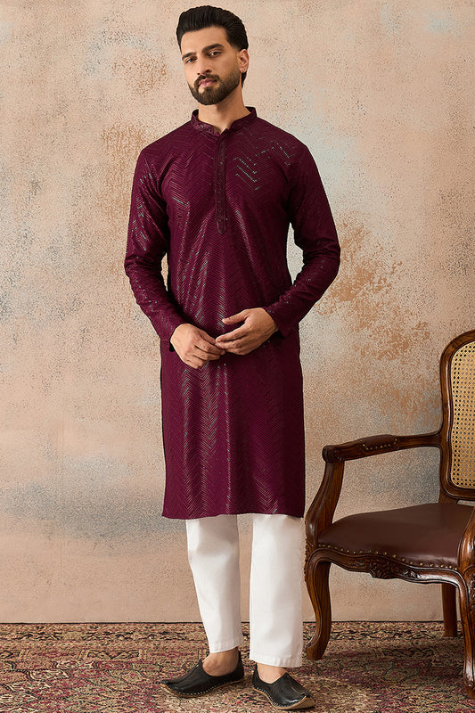 Ethnic Bay Purple  Rayon  Embroidered Straight Kurta MKU2187