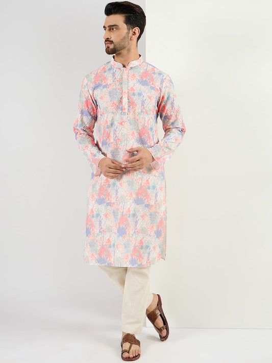 Off White Viscose Rayon Abstract Embroidered Straight Kurta With Pant Set  MKSET1082