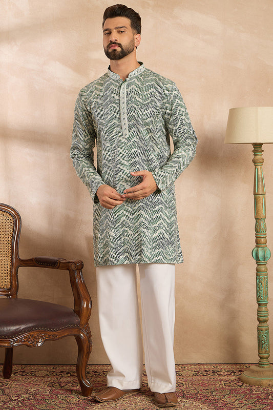 Green Silk Blend Solid Embroidered Straight Kurta With Trouser MKSET1664