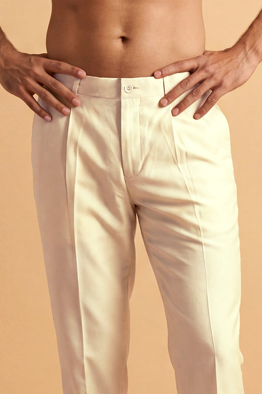 Ethnic Bay Men Cream Modal Relaxed Straight Fit Regular Trousers MBOT1012