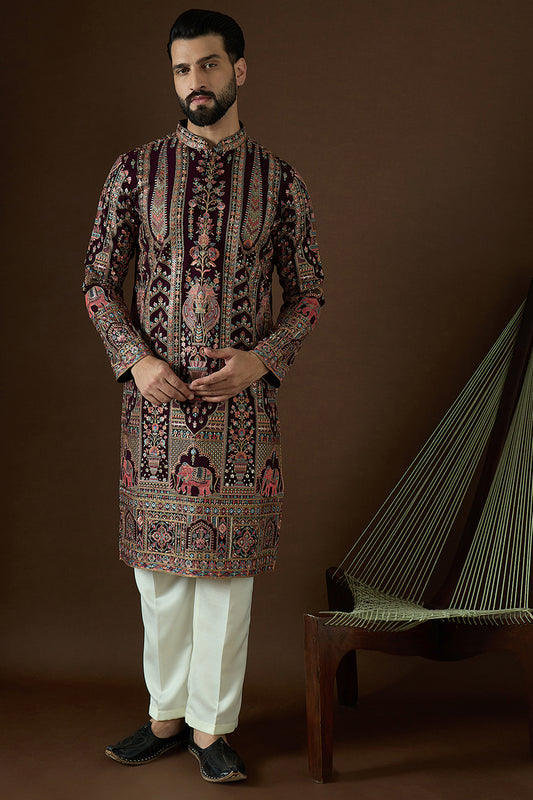Purple Georgette Solid Embroidered Straight Kurta Sets MKSET1571