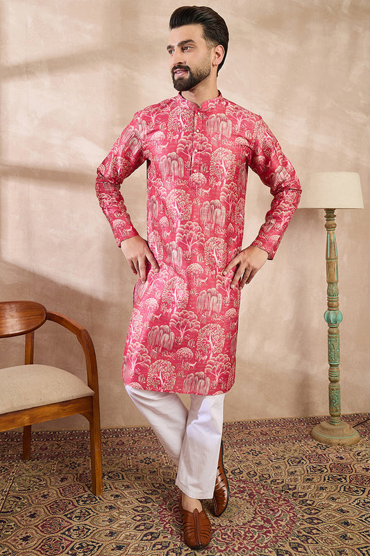 Pink Silk Blend Abstract Printed Straight Kurta MKU1995