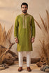 Ethnic Bay Mens Green Silk Blend Solid Emboidered Straight Kurta With Trouser MKSET2313