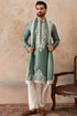 Ethnic Bay Mens Green Silk Blend Solid Embroidered Kurta Trouser With Dupatta MKPD1040