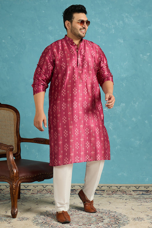Ethnic Bay Mens Purple Silk Blend Floral Printed Kurta MKU1930