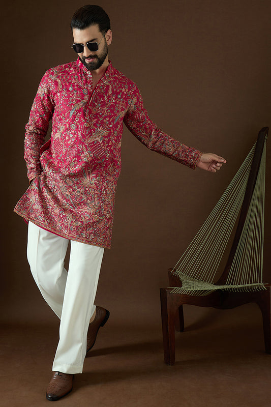 Pink Georgette Solid Embroidered Straight Kurta Sets MKSET1862