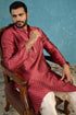 Ethnic Bay Mens Maroon Jacquard Woven Design Straight Kurta MKU2342