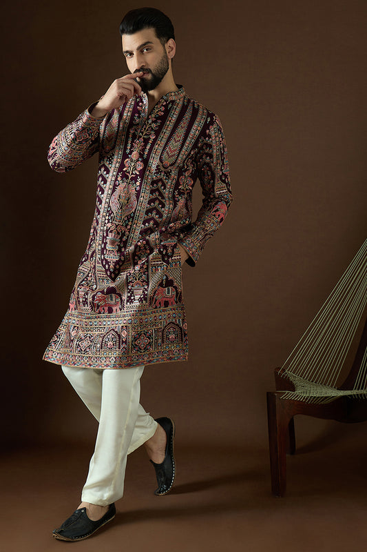 Purple Georgette Solid Embroidered Straight Kurta Sets MKSET1571