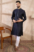 Navy Blue Silk Blend Solid Woven Design Straight Kurta With Trouser MKSET1853