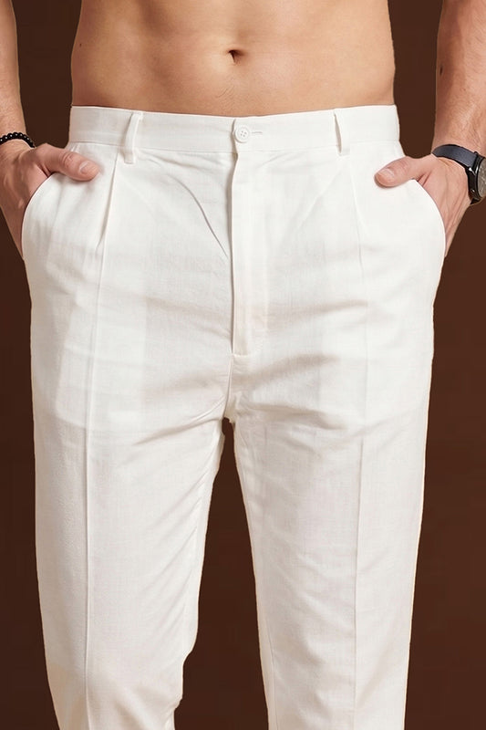 Off White Poly Silk Solid Ethnic Trouser MBOT1003